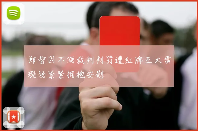 郑智因不满裁判判罚遭红牌王大雷现场紧紧拥抱安慰